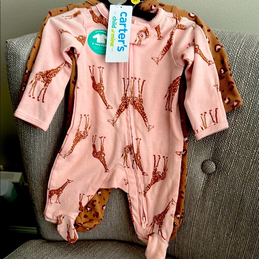 Carter's Pink Feather Print Footie One Piece Set of 2